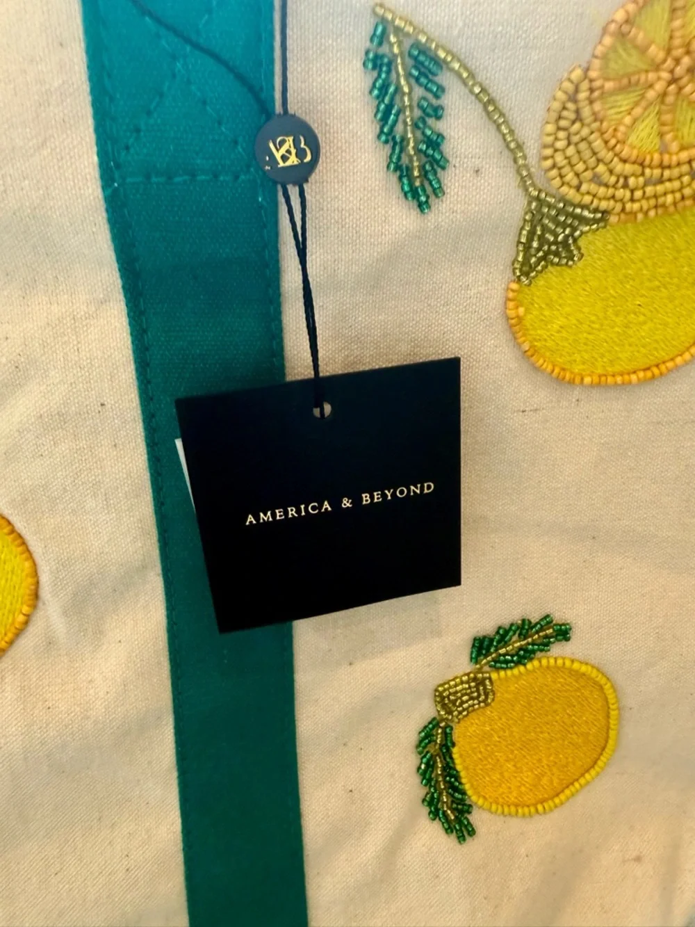 Canvas Lemon Tote Bag with Teal Trim - Picture 4 of 5